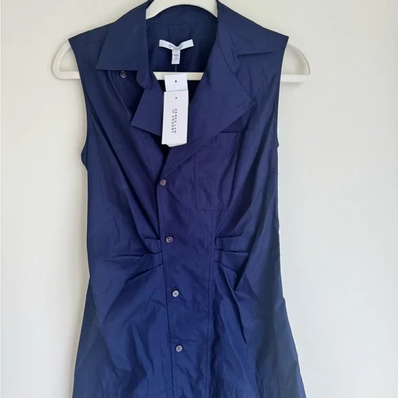 Derek Lam 10 Crosby Navy Sleeveless Shirt Dress – Size 2 – NWT Collared Button - Picture 2 of 5
